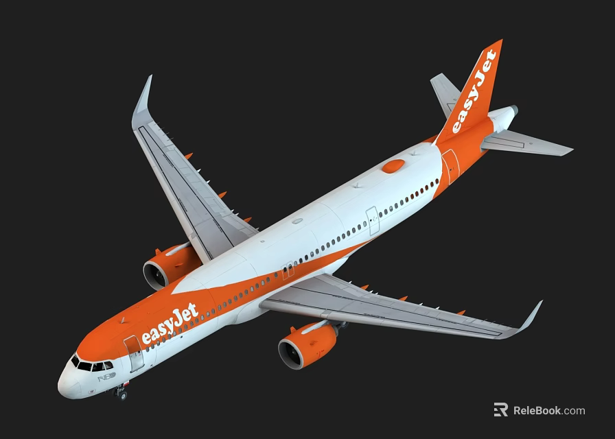 EasyJet Passenger Plane In Orange White Livery With Wings And Engines 3d model 