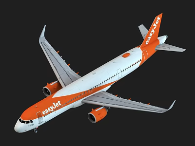 EasyJet Passenger Plane In Orange White Livery With Wings And Engines 3d model