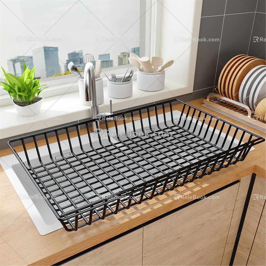 Modern Draining Rack Black Iron Draining Basket 3d model