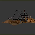 Rocky Terrain Scene Setup With Wooden Platforms Mechanical Structure And Stacked Planks