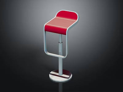 Modern Red Bar Stool Furniture With Curved Seat Metal Frame And Round Base 3d model