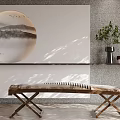 Traditional Chinese Instruments and Art Supplies with Round Ink Painting Plant on Wooden Metal Stands