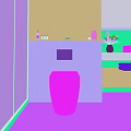 White Toilet in Modern Bathroom with Tropical Leaf Wallpaper and Wall Mounted Control Panel
