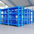 Blue Multi Tiered Metal Shelving Units With Heavy Duty Design In Warehouse Storage