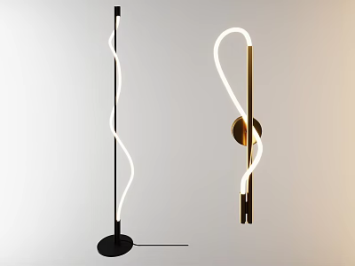 Modern Floor Lamp Combination With Curved Tubes Black And Gold Sleek Design 3d model