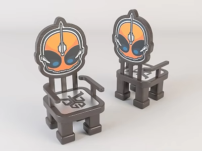 Playful Kids Chair With Orange Gray Cartoon Face Design And Armrests For Children 3d model