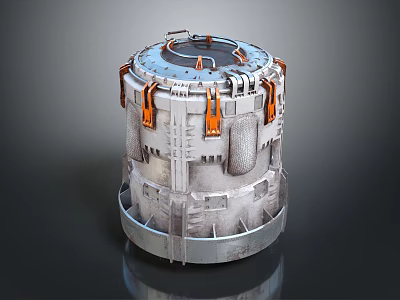Cylindrical Industrial Equipment With Metallic Shell Orange Components And Circular Top 3d model