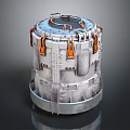 Cylindrical Industrial Equipment With Metallic Shell Orange Components And Circular Top
