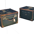 Two Vintage Dark Green Trunks With Decorative Patterns Metal Latches And Tags