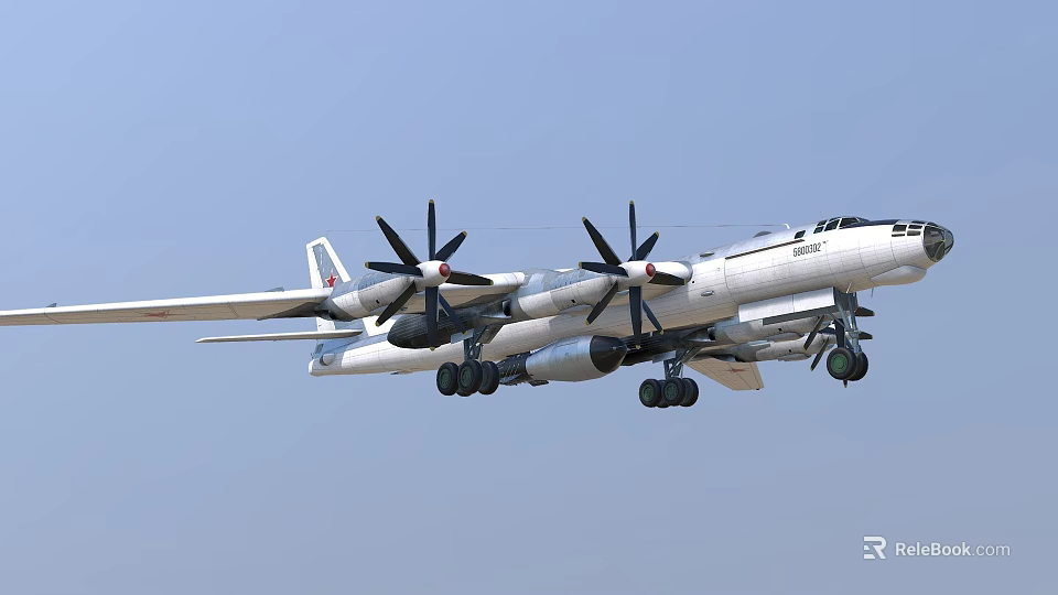 Powerful Fighter Jet Flying In Clear Sky With Four Propellers And Landing Gear 3d model 