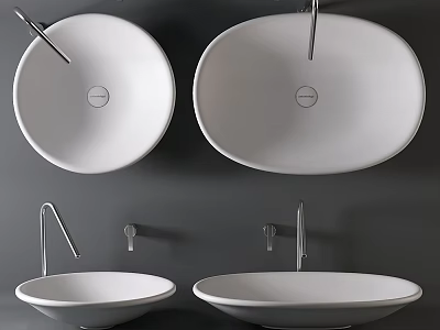 White Ceramic Above Counter Washbasins With Different Shapes And Modern Faucets 3d model
