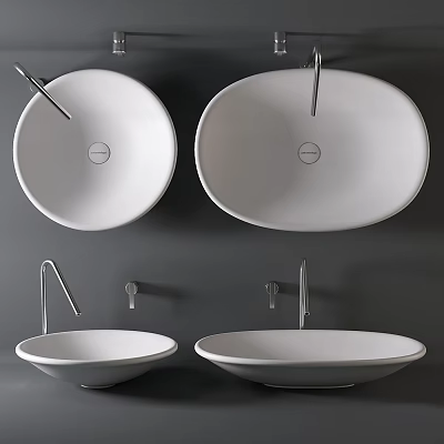 White Ceramic Above Counter Washbasins With Different Shapes And Modern Faucets 3d model