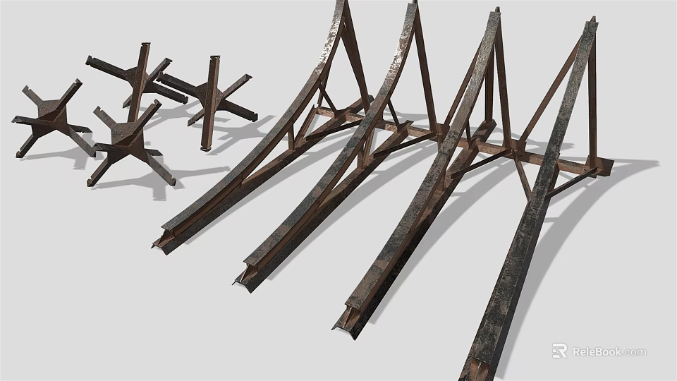 Furniture Metal Support Brackets with Multiple Cross and Triangular Rustic Designs 3d model 