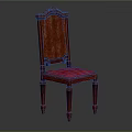 Deep Red Classic Wooden Chair With Carved Backrest And Pink Upholstered Seat