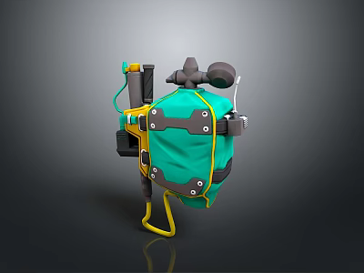 Green Utility Backpack With Yellow Straps Multiple Compartments And Black Buckles 3d model