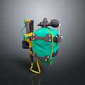 Green Utility Backpack With Yellow Straps Multiple Compartments And Black Buckles