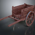 Vintage Wooden Hand Cart With Rustic Frame And Large Spoked Wheels