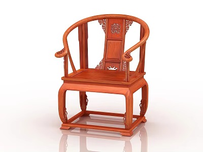 Traditional Chinese Red Wooden Armchair with Intricate Carvings and Classic Design 3d model