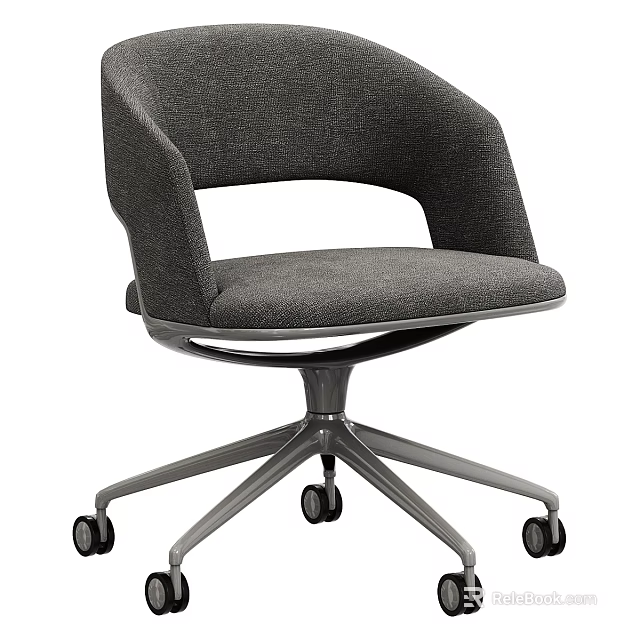 Modern Gray Fabric Office Chair With Curved Backrest And Metal Base Wheels 3d model 