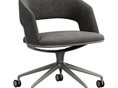 Modern Gray Fabric Office Chair With Curved Backrest And Metal Base Wheels 3d model