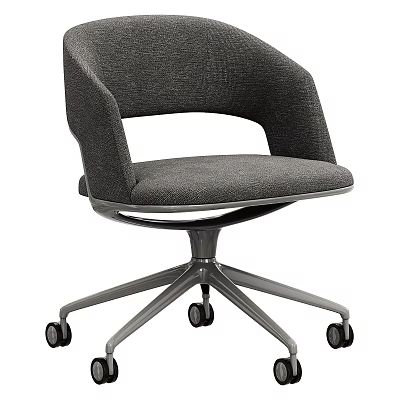 Modern Gray Fabric Office Chair With Curved Backrest And Metal Base Wheels 3d model