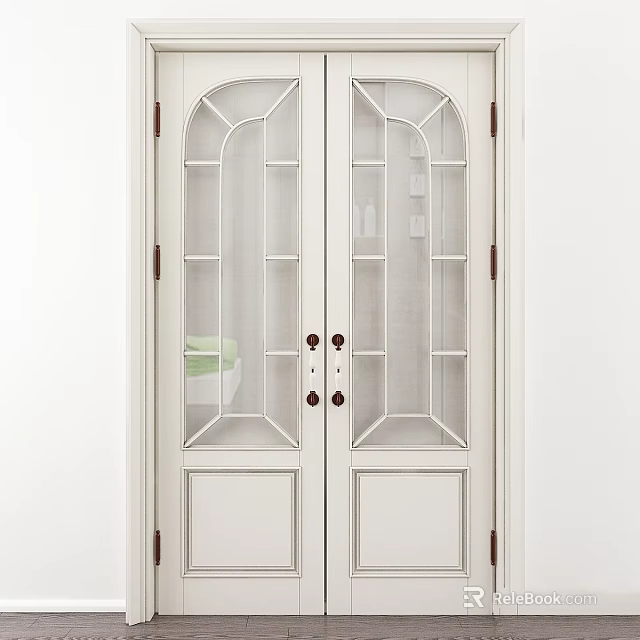 Double White Swing Doors With Glass Panel Design For Home Interior Decor 3d model