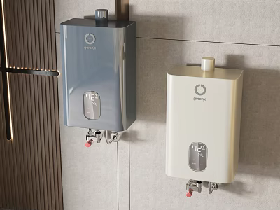 Derong Wall Mounted Gray And Beige Electric Water Heaters On Tile Wall 3d model