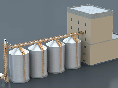 Industrial Equipment For Large Storage Tanks With Connecting Structure And Adjacent Building 3d model