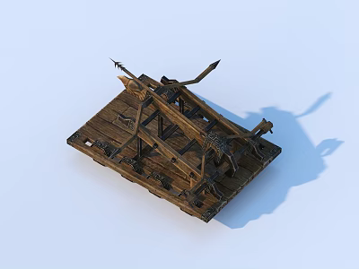 Ancient Wooden Siege Engine Model With Catapult Arm And Metal Parts 3d model
