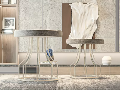 Modern Bedside Tables with Metal Frames Gray Tops and Decorative Accents in Contemporary Bedroom 3d model