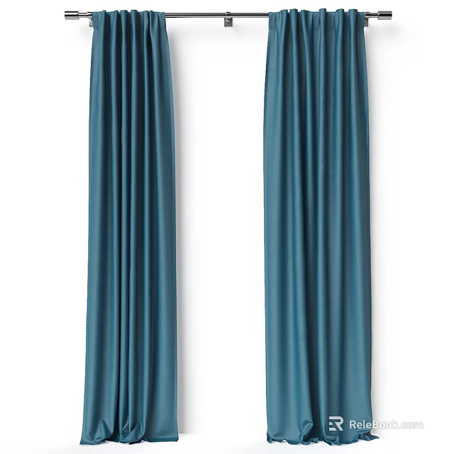 Teal Curtains with Soft Draped Design and Smooth Texture for Modern Home 3d model 