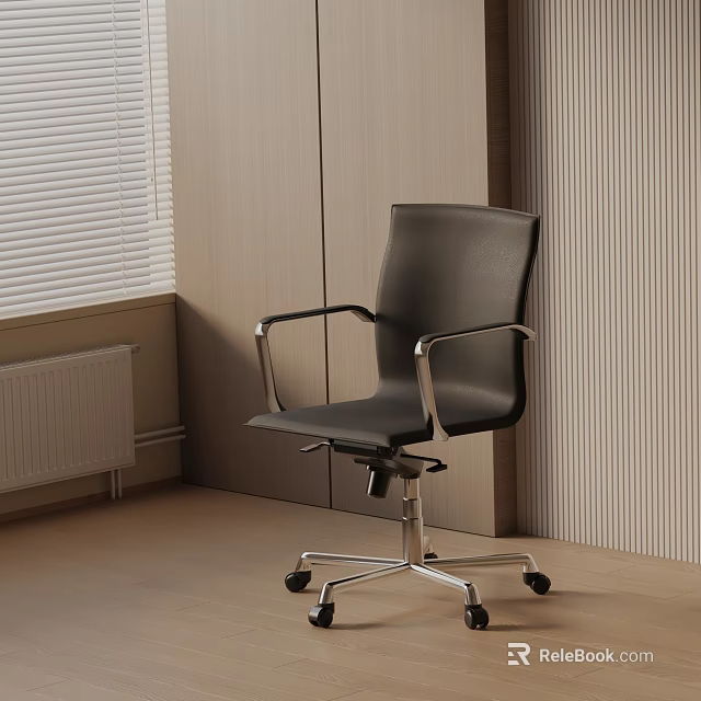 Black Leather Massage Chair with Metal Armrests and Rolling Wheels in Modern Interior 3d model 