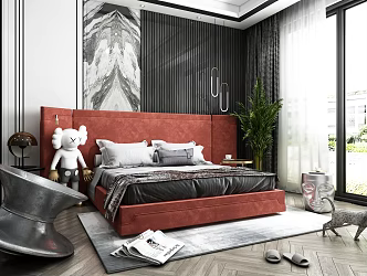 Modern Background Double Bed Simple 3d model