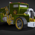 Green Functional Vehicle With Yellow Mechanical Arm Star Emblem Red Accents And Gray Wheels