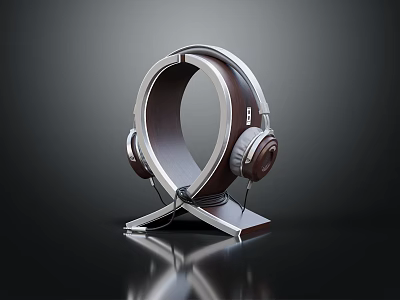 Elegant High Quality Headphone Speakers on a Modern Stand with Dark Background and Reflective Surface 3d model