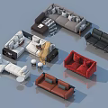 Modern Sofa and Coffee Table Set with Various Colors Styles Pillows and Blankets 3d model
