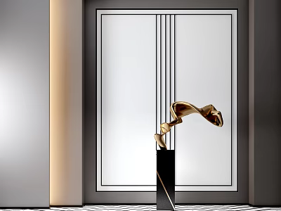 Modern Elegant Decorative Ornament Set With Gold Abstract Sculpture Black Base And Geometric Lines 3d model