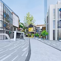 Modern Commercial Street with Multi Story Buildings Green Plants Plaza Leisure Facilities and Colorful Ground