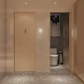 Modern Other Restroom Interior With Oval Mirrors Warm Lighting And Greenery