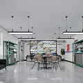 Bright Spacious Modern Open Office Interior With Comfortable Seats Storage Racks And Contemporary Pendant Lights