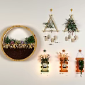 Creative Wall Decor Set with Circular Miniature Landscape Triangular Shell Hangings and Wooden Framed Planters 3d model