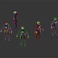 Futuristic Sci Fi Characters With Tech Gear In Different Poses On Dark Background 3d model