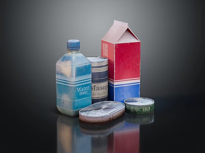Food Storage Containers With Water Bottle Silver Can Red Box And Lids 3d model