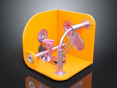 Orange Mechanical Frame With Silver Metal Parts And Interactive Components Design 3d model