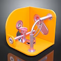 Orange Mechanical Frame With Silver Metal Parts And Interactive Components Design