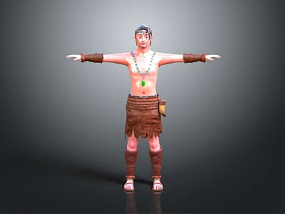 Tribal Man Wearing Animal Skin Skirt With Green Pendant Arm Bands And Waist Pouch 3d model