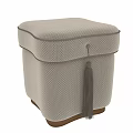 Upholstered Storage Ottoman with Diamond Pattern Tassel Detail and Wooden Base