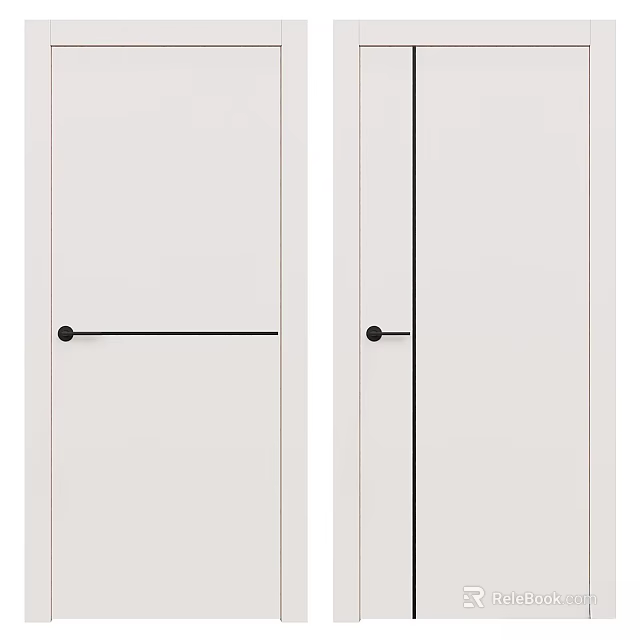 White Interior Doors With Black Handles And Vertical Horizontal Lines Design 3d model 