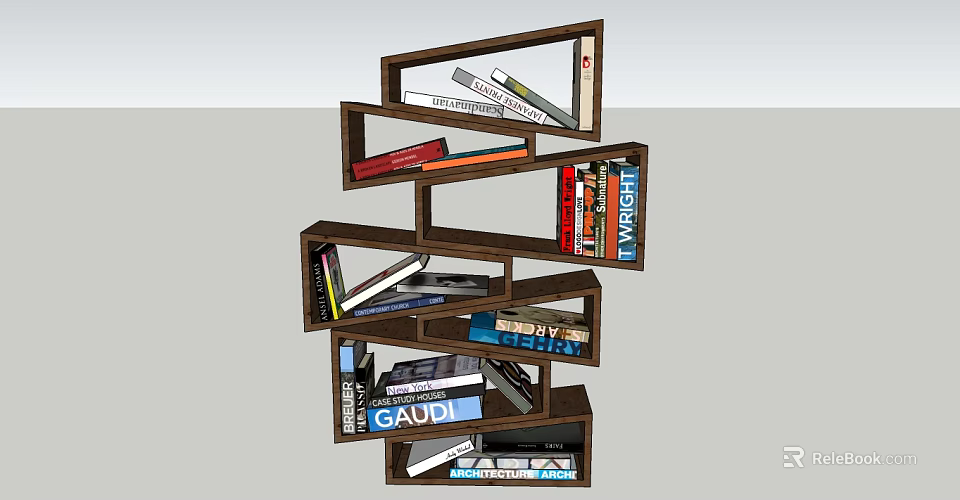 Creative Modern Irregular Multilayer Bookshelf Filled with Colorful Books of Different Sizes 3d model 