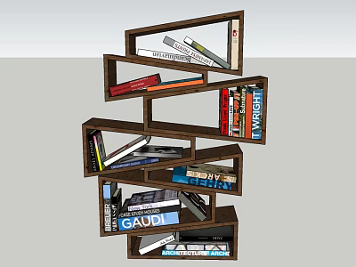 Creative Modern Irregular Multilayer Bookshelf Filled with Colorful Books of Different Sizes 3d model